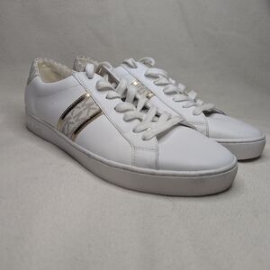 Michael Kors | Irving Stripe Lace Up Logo Leather Sneakers White Gold Sz 11